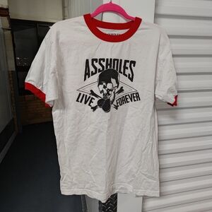 A$$Holes Live Forever White Red Trim Crewneck Short Sleeve Pique T-Shirt Size L